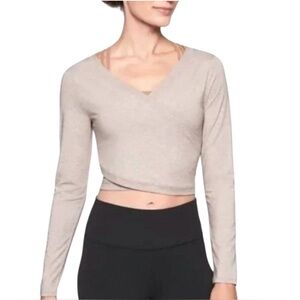 Athleta Encore Wrap Top Long Sleeve in Dovetail Taupe Size Large